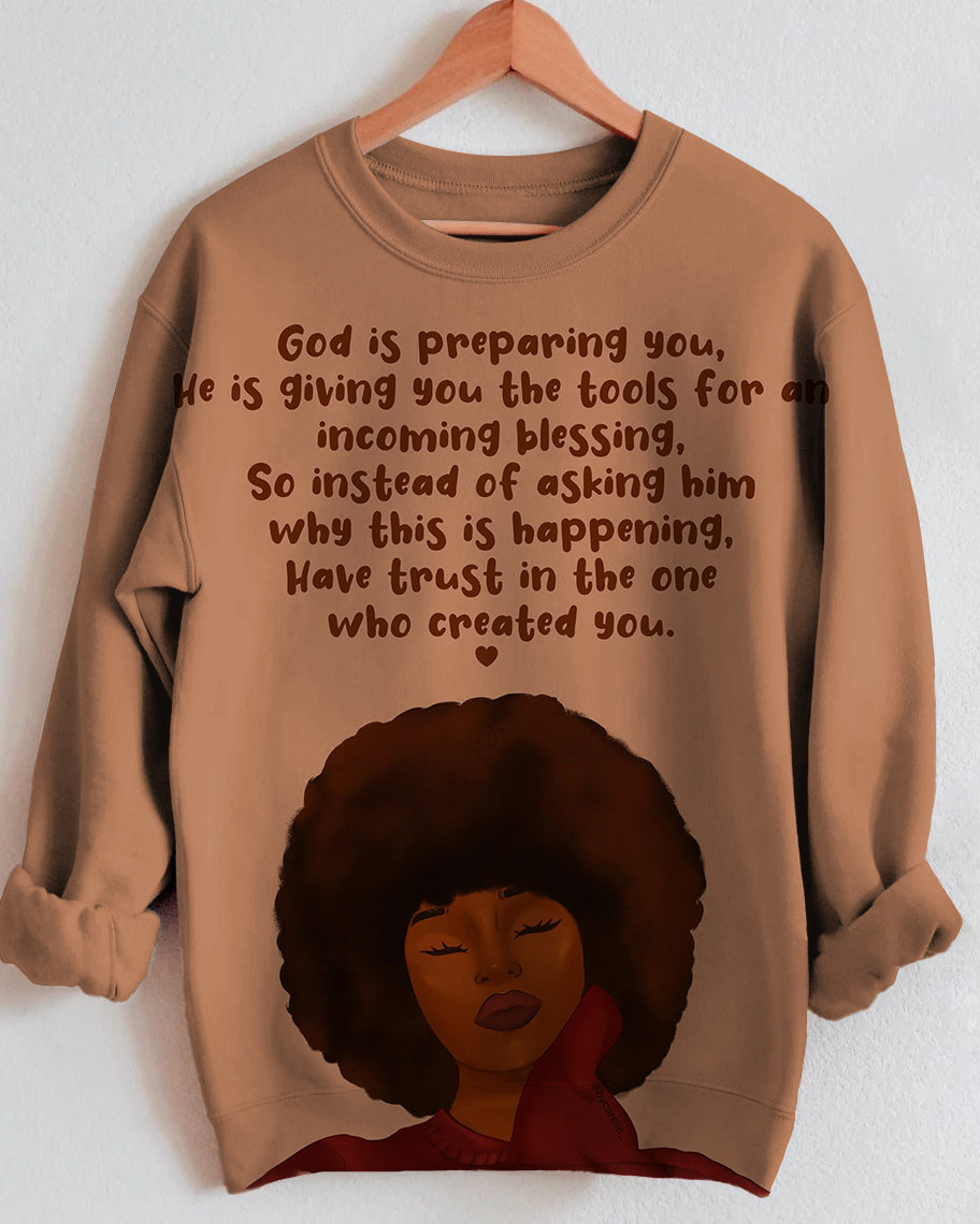 God Is Preparing You Letter Cartoon Print Long Sleeve Sweatshirt