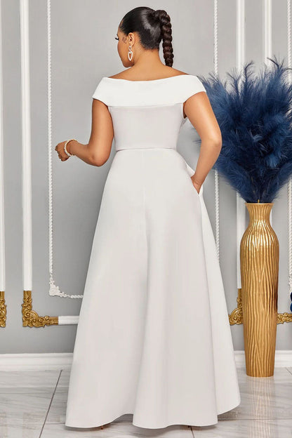 V Neck A-Line Ruffled Trim Wide Hem Pocket Evening Gowns Maxi Dresses-Black