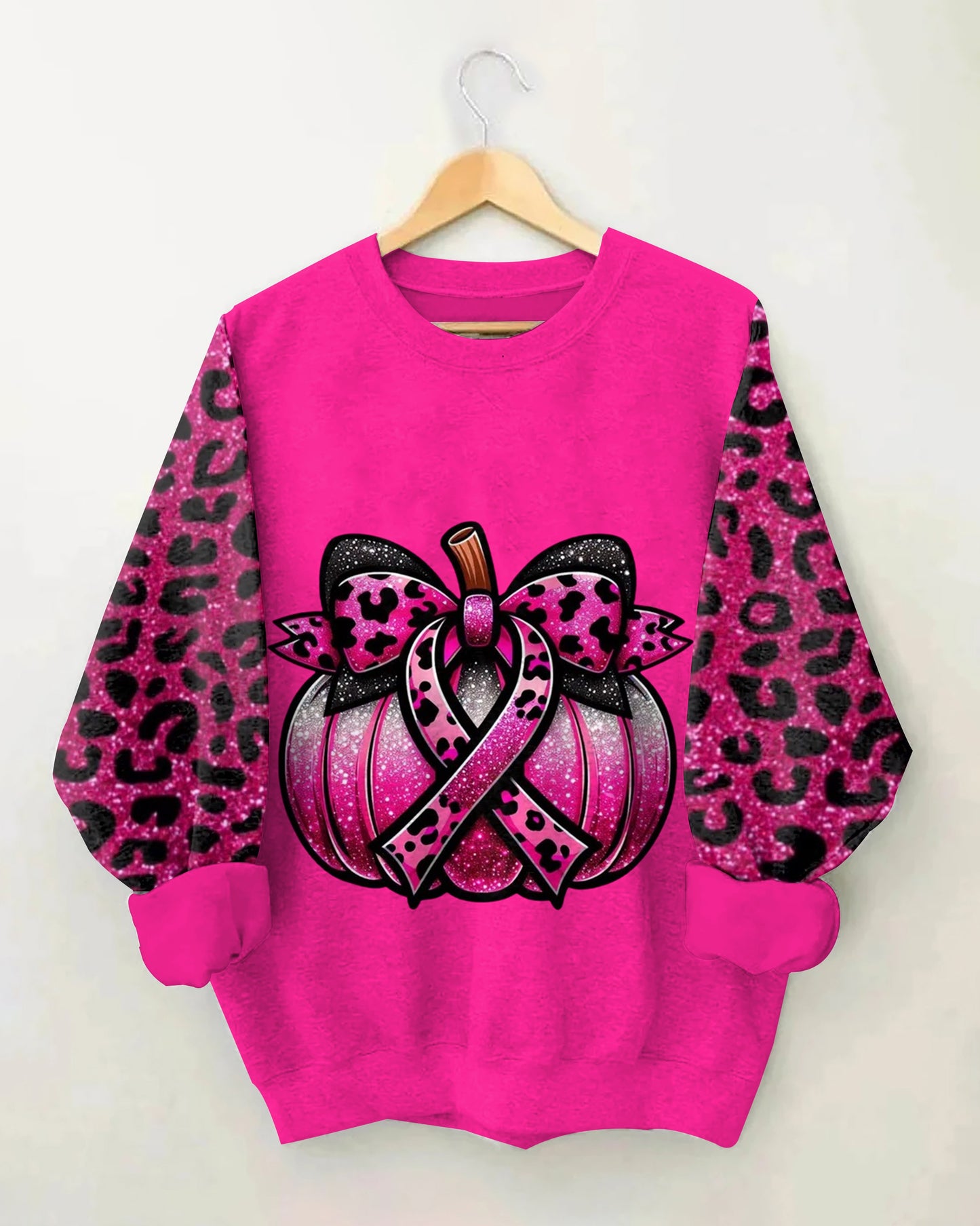 Daily Simple In October We Wear Pink Pumpkin Print Long-sleeved Sweatshirt