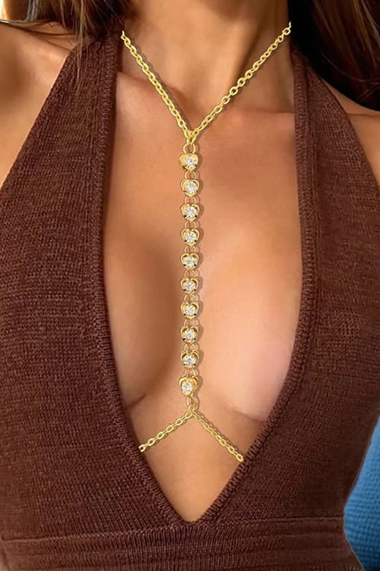 Rhinestone Decor Alloy Heart-Shaped Halter Body Chain