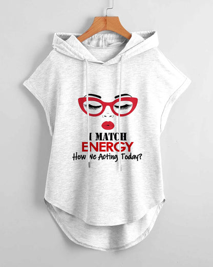 I Match Energy High Low Hem Drawstring Hooded Tee