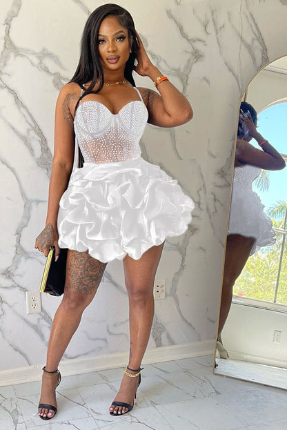 See-Through Bustier Layered Ruffle Party Slip Mini Dresses