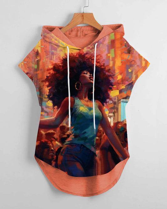 Afro Dancing Girl Drawstring Hooded Tee