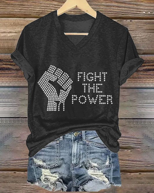 Fight The Power V Neck Short Sleeve Tshirt