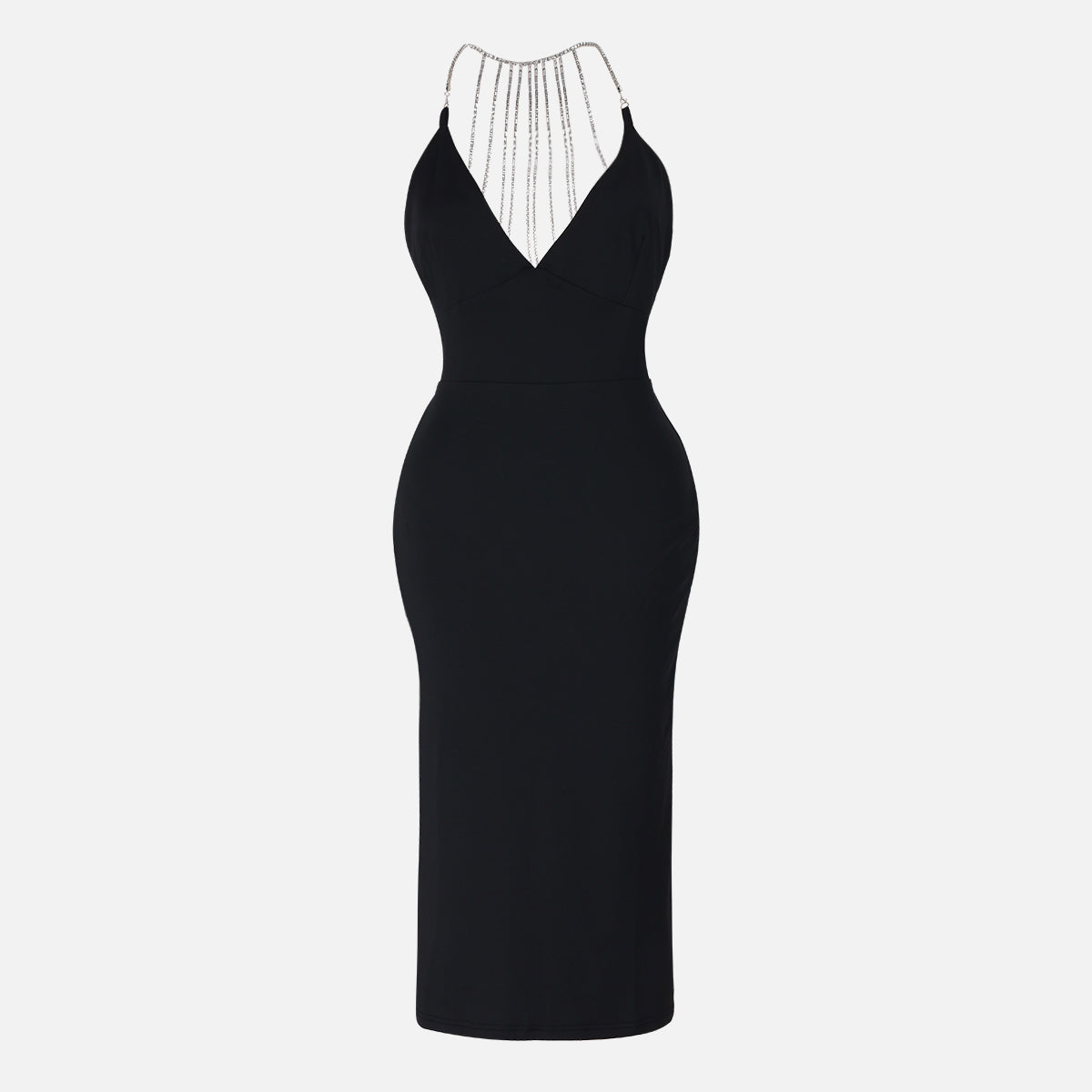 Black Rhinestone Backless Bodycon Dress