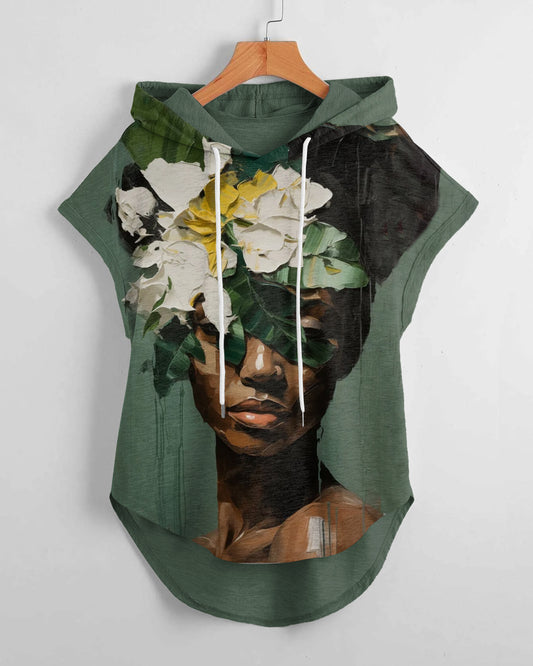 Floral Wall Art Drawstring Hooded Tee