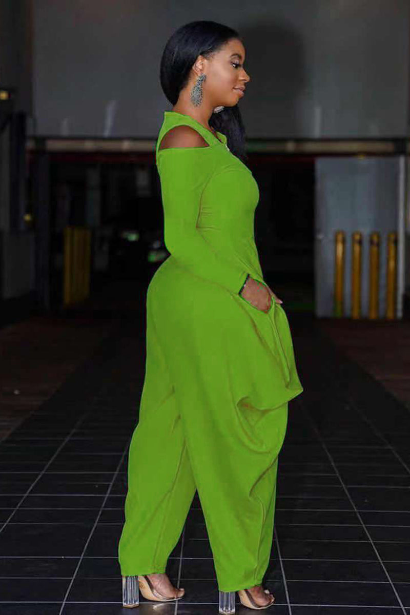 Cold Shoulder Half Zip Irregular Harem Casual Jumpsuit