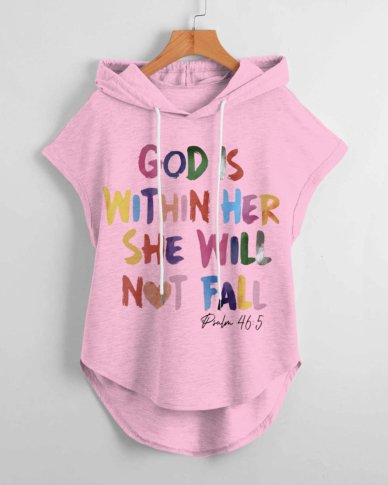 God Is Within Here Hem Drawstring Hooded Tee