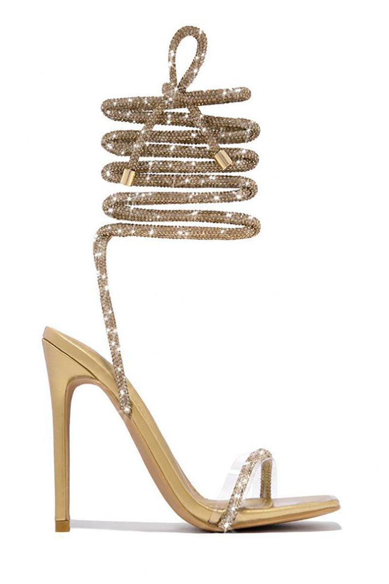 Rhinestone Strappy Square Toe Party Stiletto Sandals