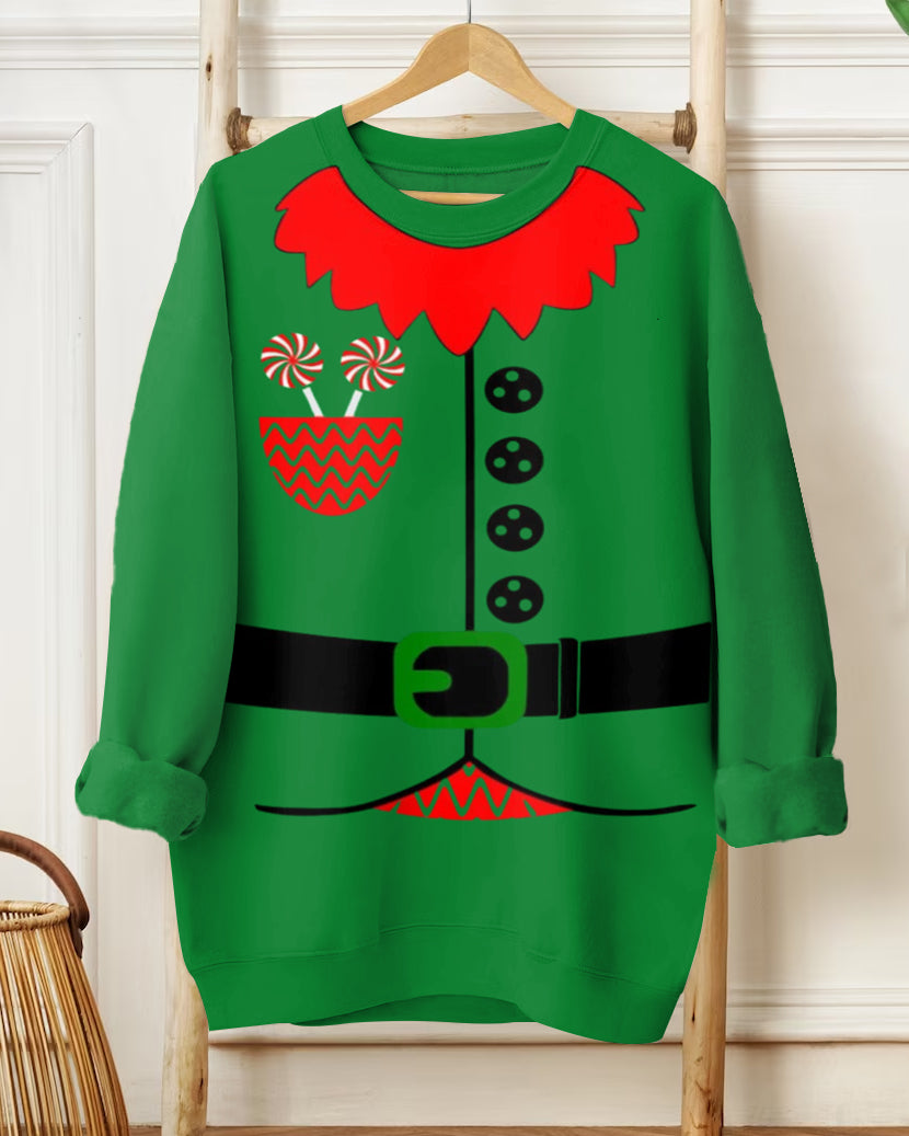 Christmas Elf Costume Print Long-sleeved Sweatshirt