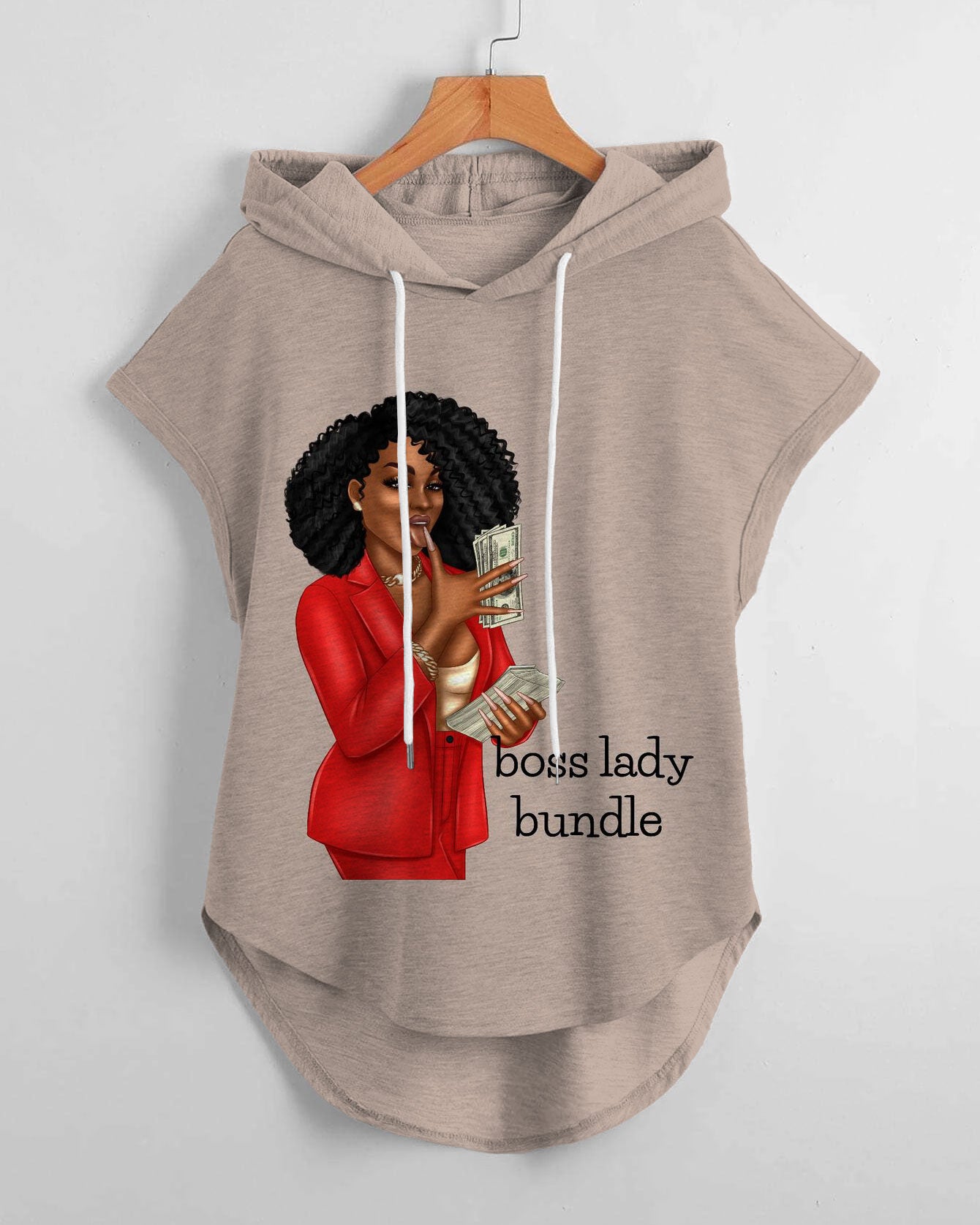 Boss Lady Print Drawstring Hooded Tee