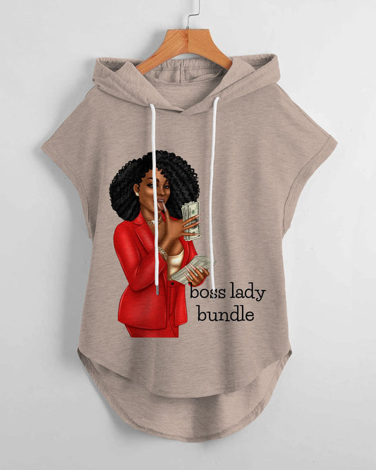 Boss Lady Print Drawstring Hooded Tee