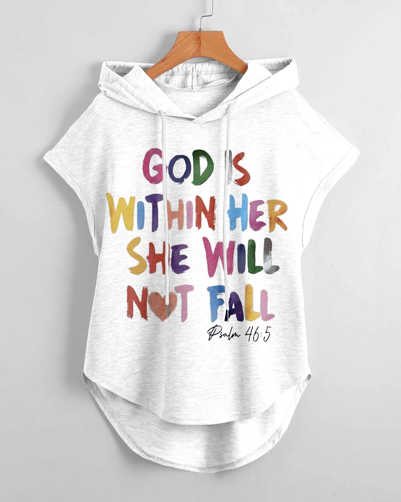 God Is Within Here Hem Drawstring Hooded Tee