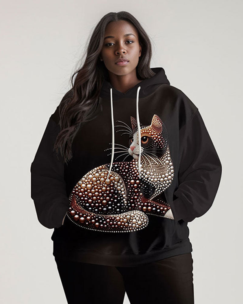 Pearl Cute Cat Print Long Sleeve Hoodie Two Pieces Set