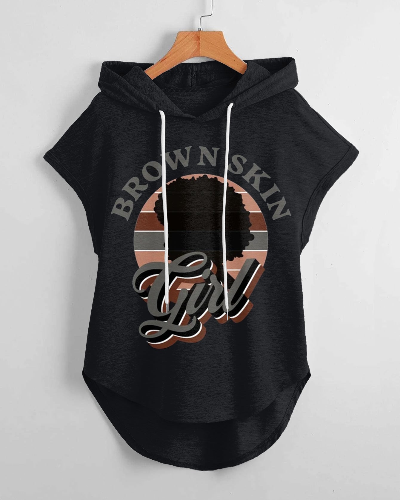 Black Girl Brown Skin Girl Hem Drawstring Hooded Tee