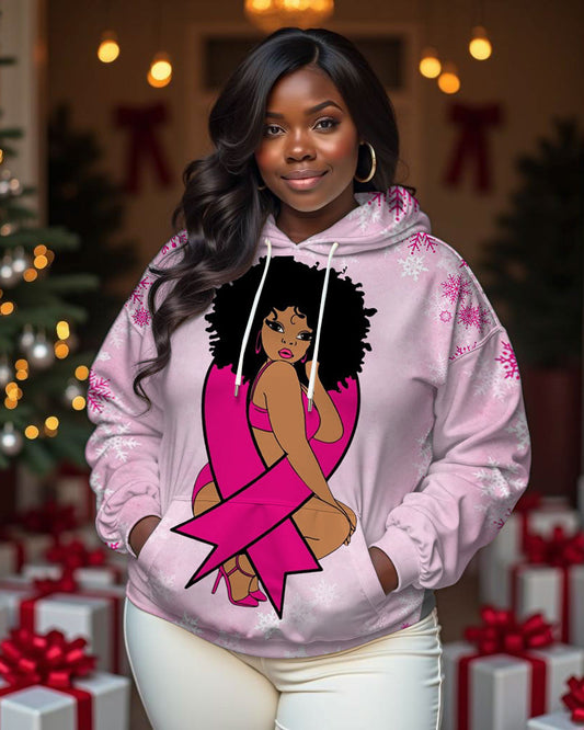 Women Breast Cancer Awareness Print Long-sleeved Hoodie