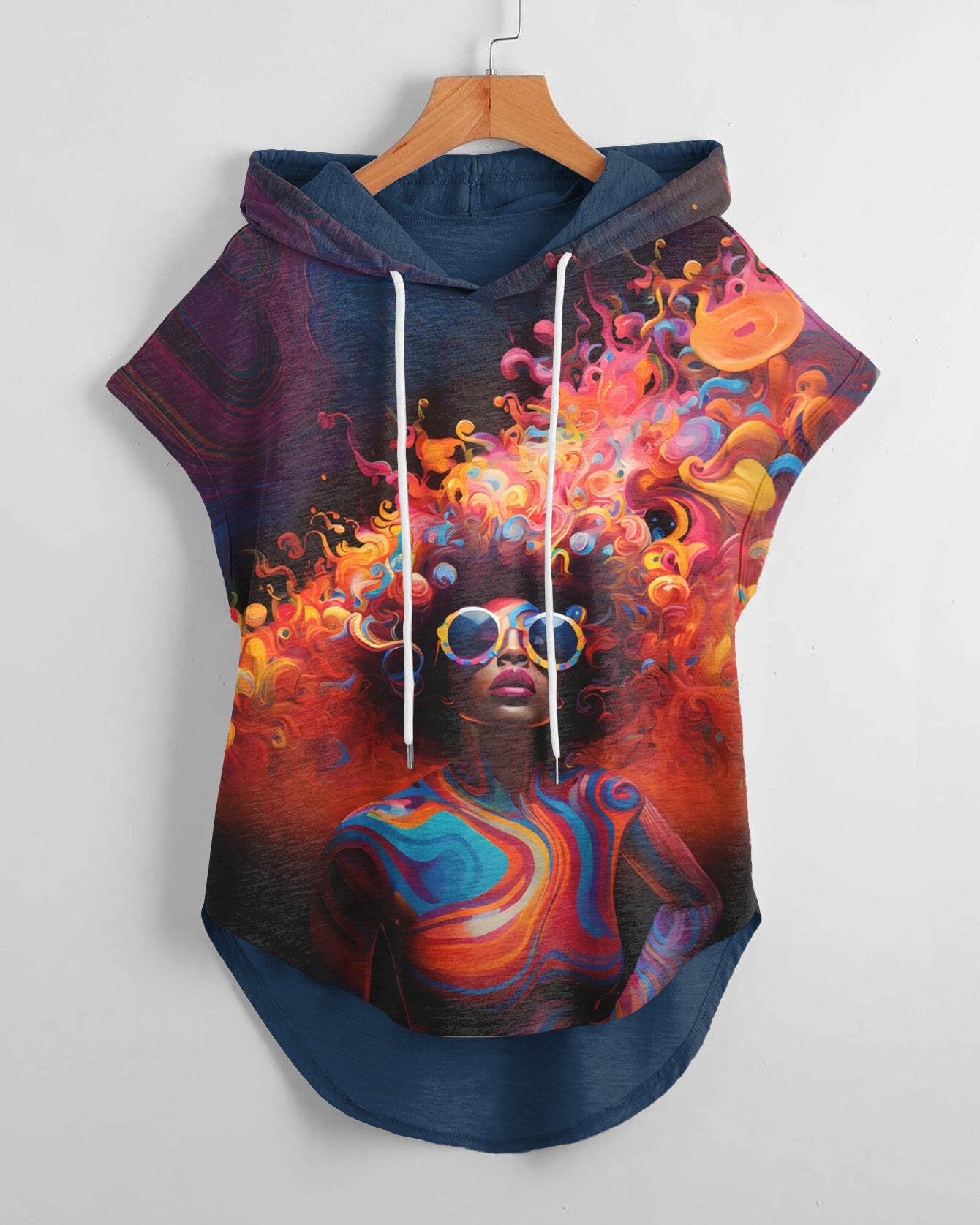 Colorful Afro Girl Oil Painting Drawstring Hooded Tee