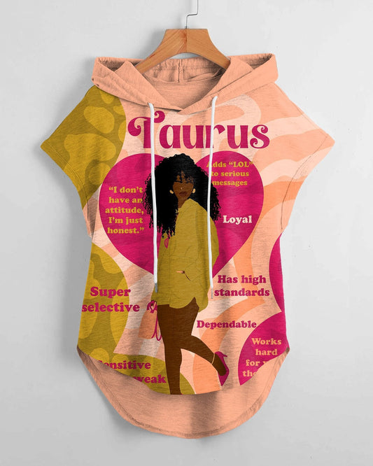 Taurus Girly Season High Low Hem Drawstring Hooded Tee