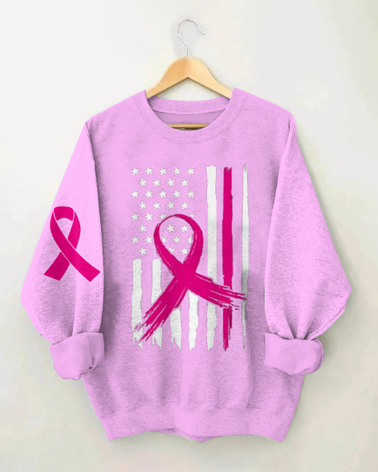 Daily Simple Casual Breast Cancer Awareness Print Long-sleeved Sweatshirt