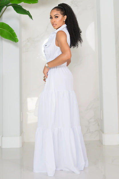 Cargo Pocket Tiered Cinched Sleeveless Daily Maxi Dresses-Orange