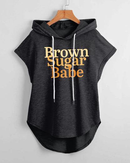 Brown Suger Baby Hem Drawstring Hooded Tee