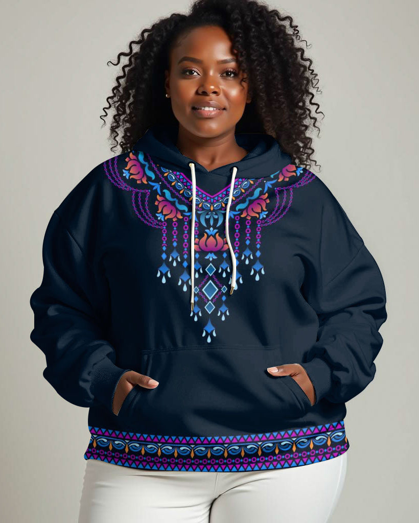 Women's Casual Colorful Ethnic Pattern Print Long-sleeved Hoodie