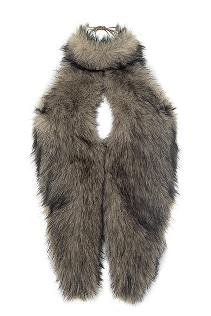 Faux Fur Halter Sleeveless Front Slit Furry Top-Brown