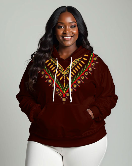 Women's Casual African Ethnic Pattern Print Long-sleeved Hoodie