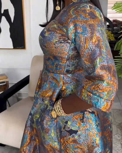 Elegant Square Neck Half Sleeve Pocket Maxi Dress