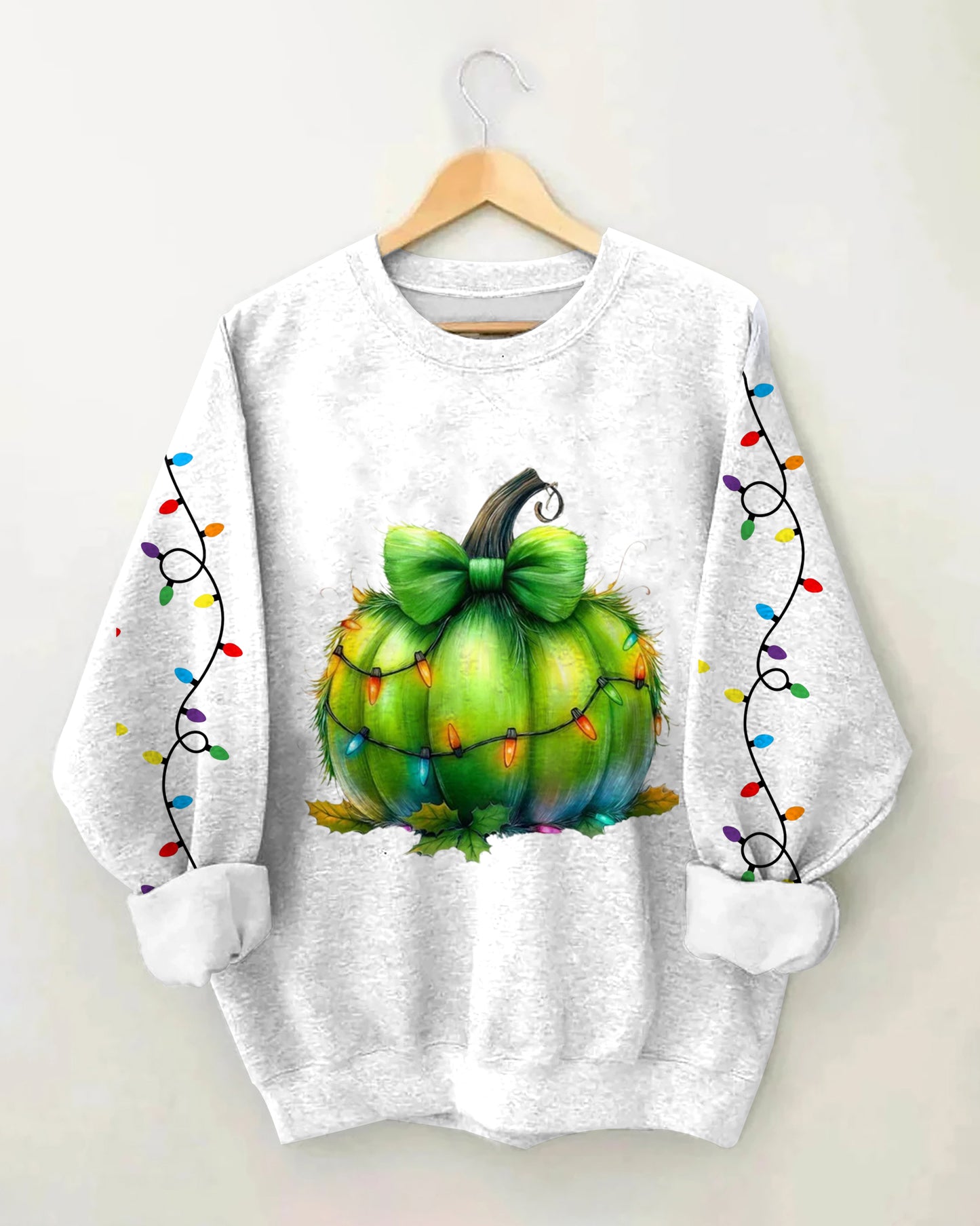 Daily Christmas Lights Pumpkin Print Long-sleeved Sweatshirt