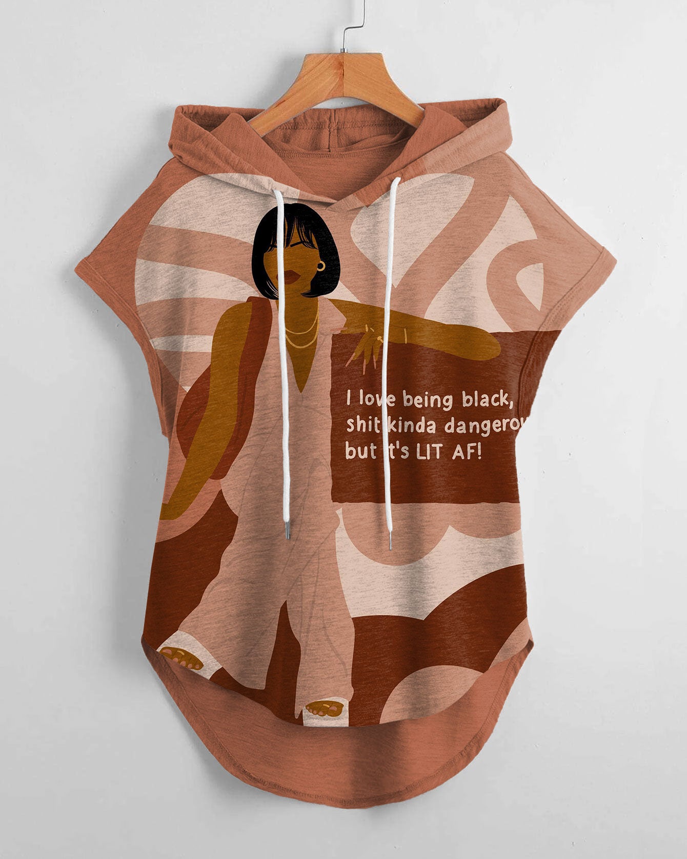 I Love Being Black Hem Drawstring Hooded Tee