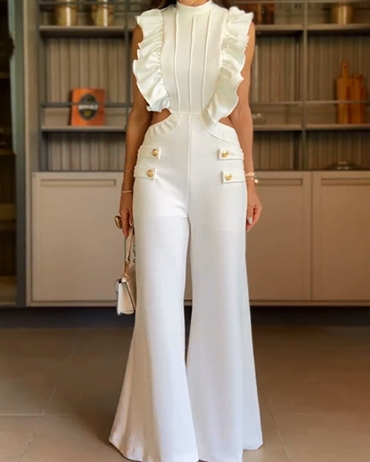 Business Solid Color Elegant Wide Leg Jumpsuit For Women