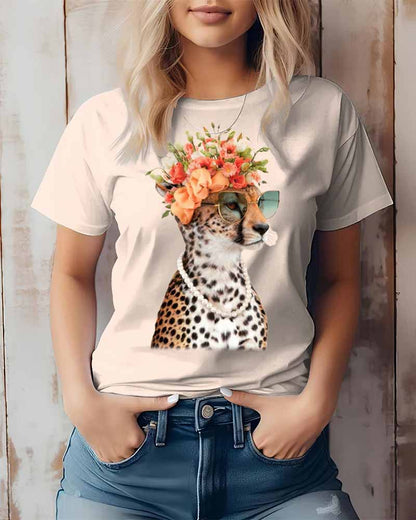 Fashion Sunglasses Cheetah Printed T-Shirt