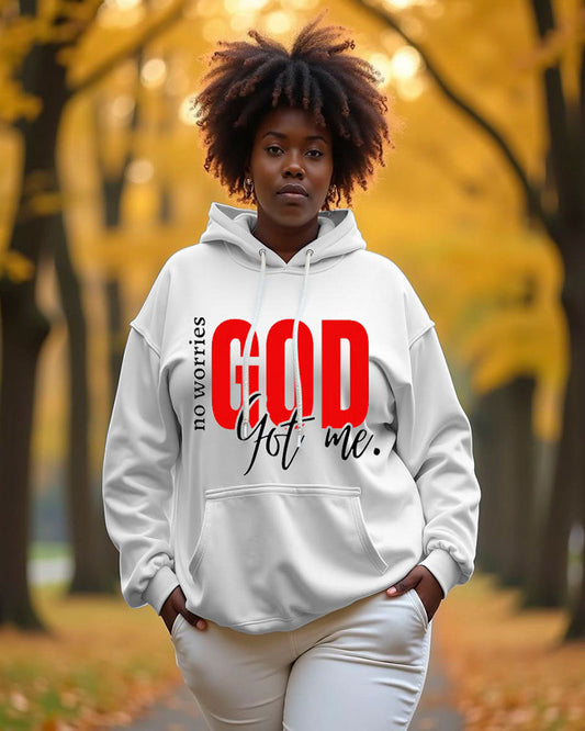 Women's Faith No Worries God Got Me Pocket Long Sleeve Hooded Sweatshirt