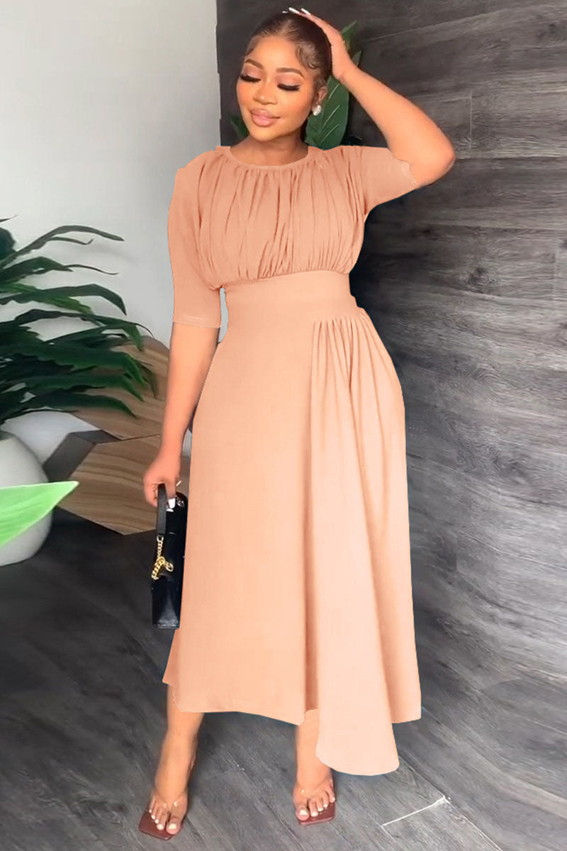 Ruched High Waist Asymmetrical Elegant Maxi Dresses