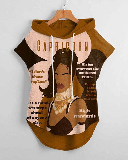 Capricorn Girly Season High Low Hem Drawstring Hooded Tee