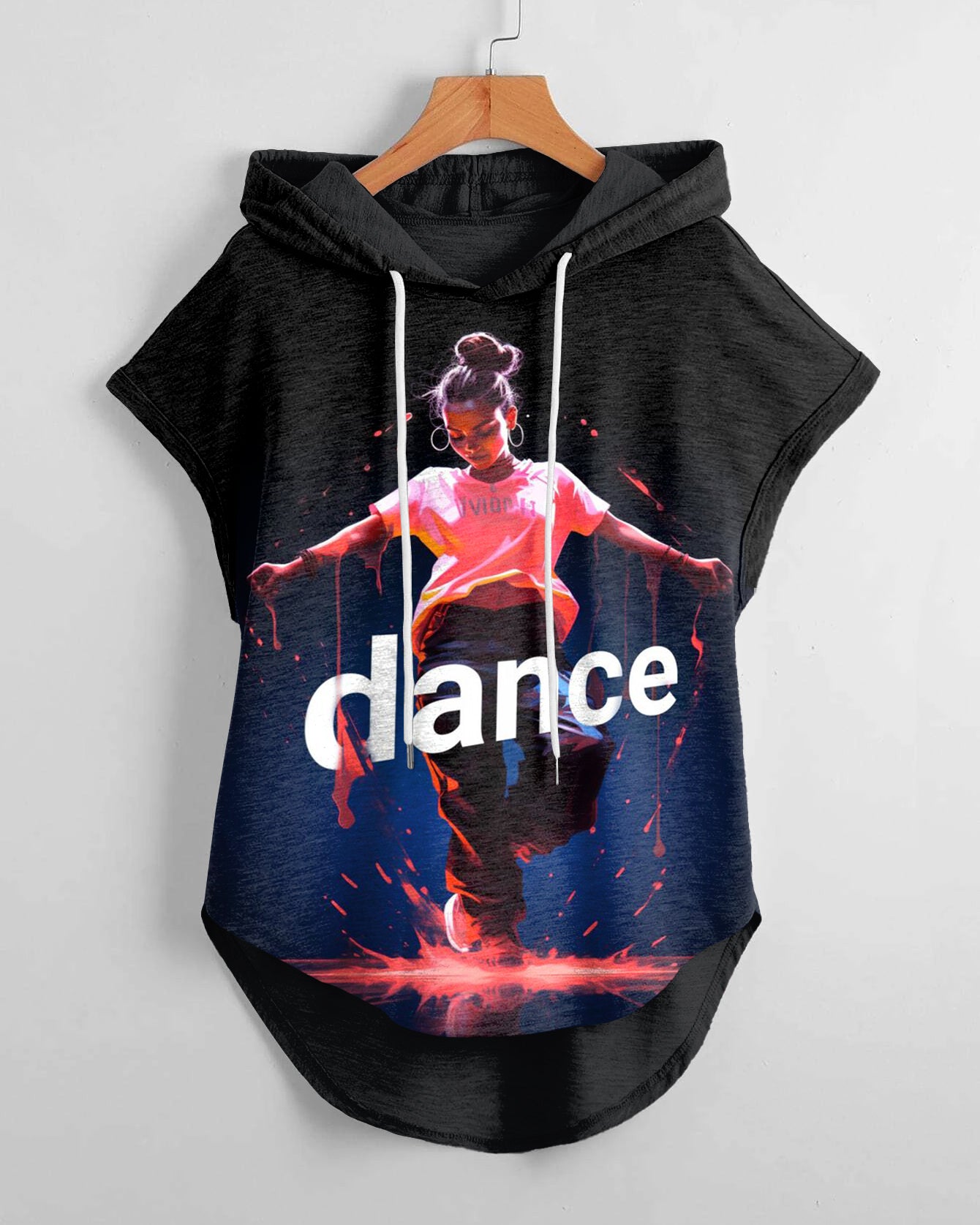 Dancing Girl Oil Painting Drawstring Hooded Tee