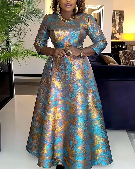 Elegant Crew Neck Half Sleeve Maxi Dresses