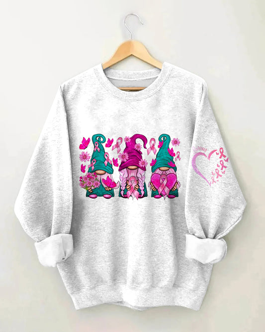 Daily Simple Breast Cancer Gnomes Print Long-sleeved Sweatshirt