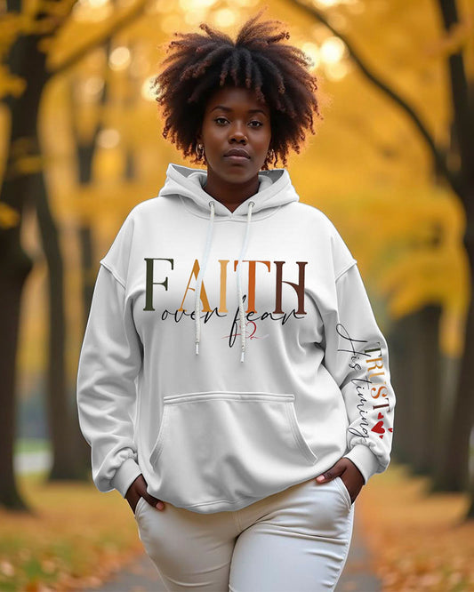 Women's Faith Faith Over Fear Pocket Long Sleeve Hooded Sweatshirt