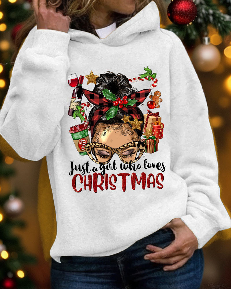 Women's Christmas Print Pocket Long Sleeve Hoodie