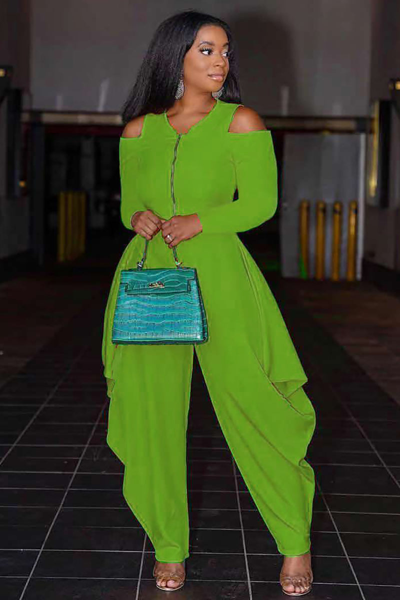 Cold Shoulder Half Zip Irregular Harem Casual Jumpsuit