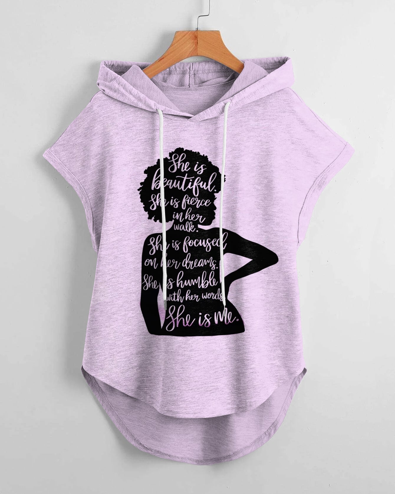 Black Girl Magic Low Hem Drawstring Hooded Tee