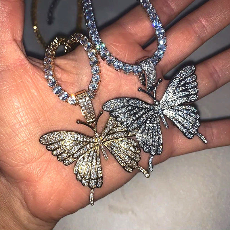 Layered Rhinestone Butterfly Pendant Necklaces Jewelry