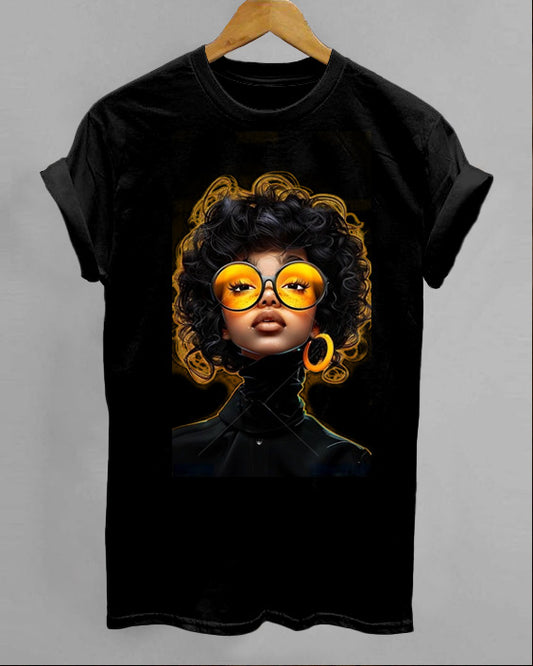 Luminous Black Girl Casual Printed T-Shirt