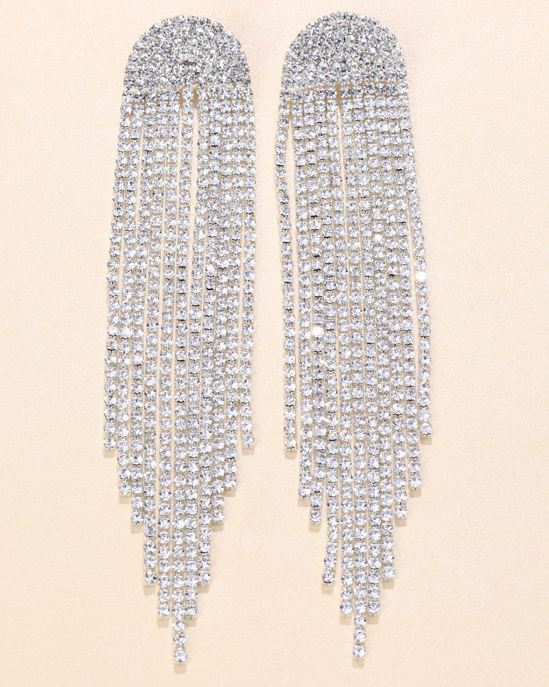 Super Sparkling Rhinestones Long Tassel Earrings