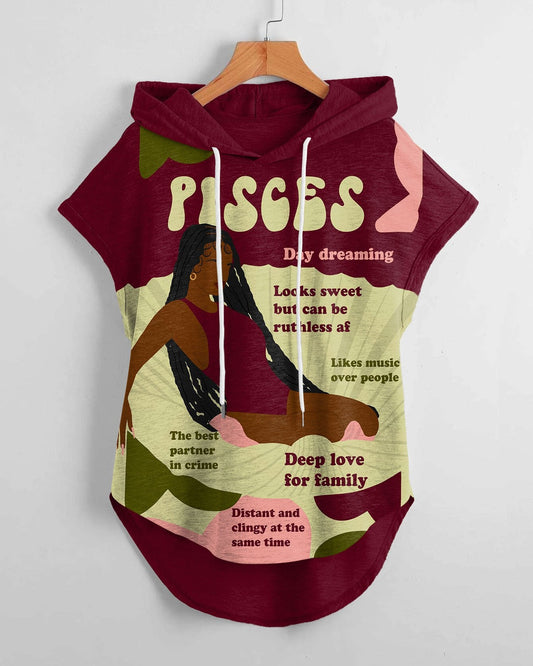 Pisces Girly Season High Low Hem Drawstring Hooded Tee