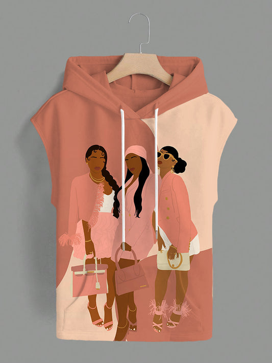 Black Sistas Design Pocket Drawstring Hooded Tee