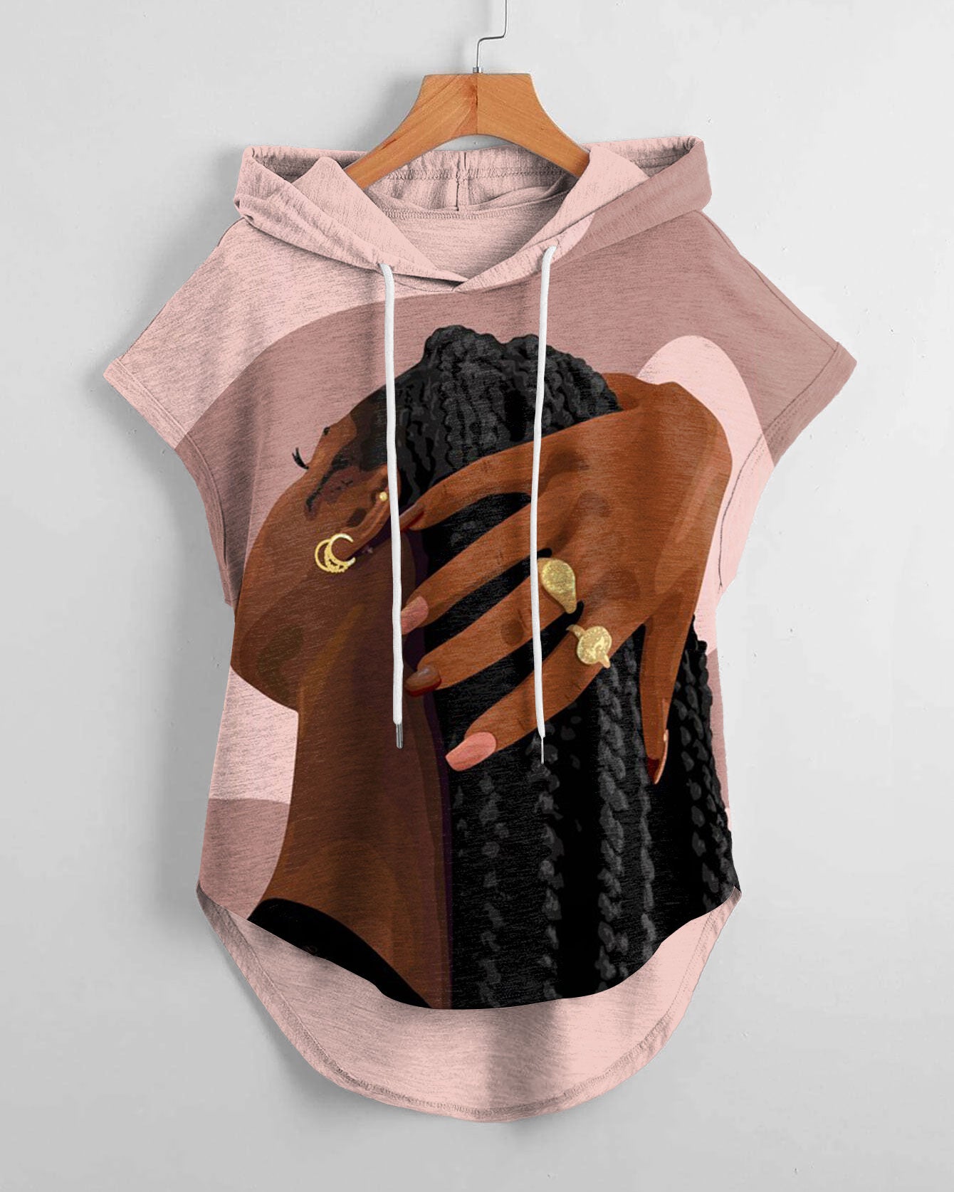 Black Woman Printable Art Low Hem Drawstring Hooded Tee