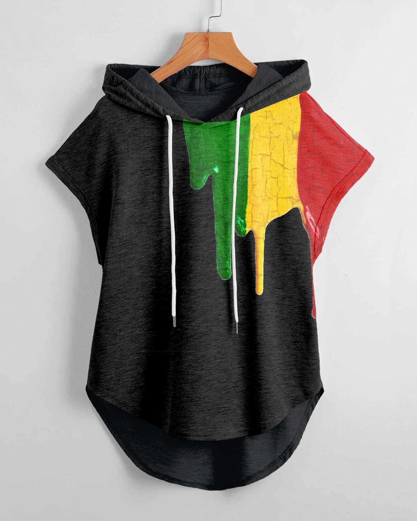 Reggae Ink Painting Drawstring Hooded Tee(Black)